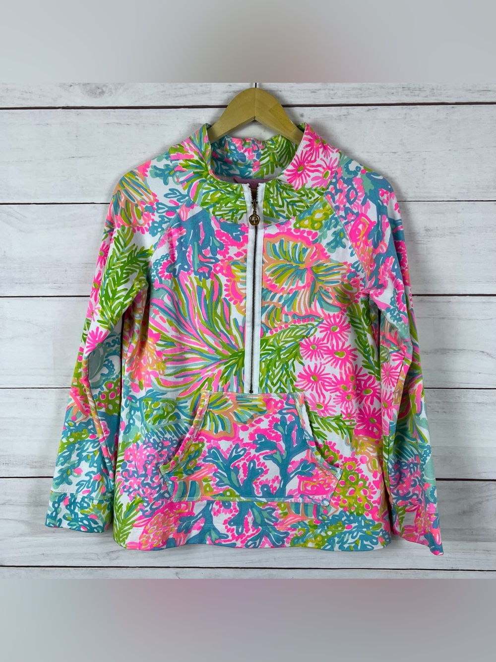 Lilly Pulitzer Skipper Popover Medium Lovers Coral Half Zip Sweatshirt Pullover